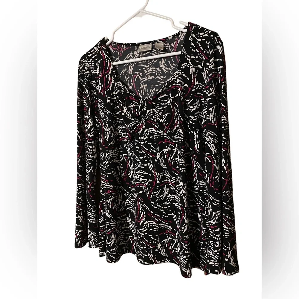 Chicos Blouse Size 1 US Medium Top Stretch Jersey Knit Long Sleeves Shirt - Picture 12 of 15